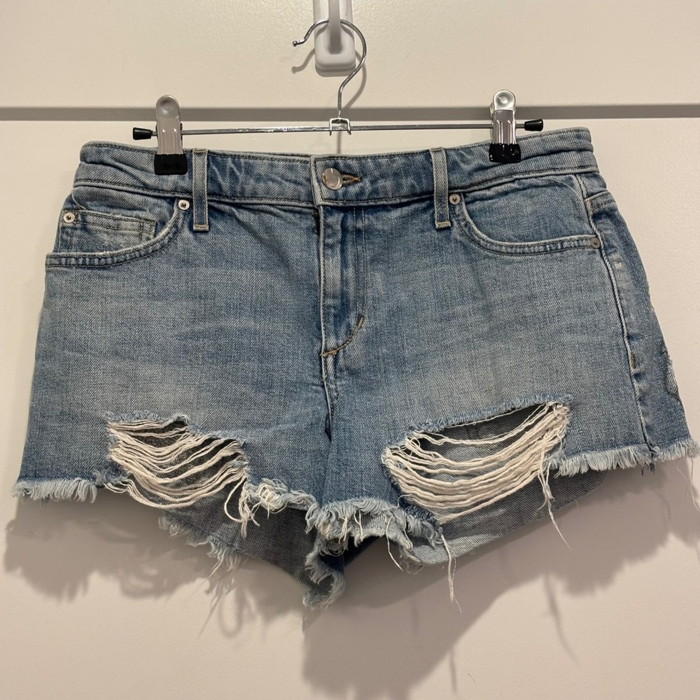 Joe's Jeans Women Distressed Floral Embroidered Cut Off Denim Shorts Blue 25